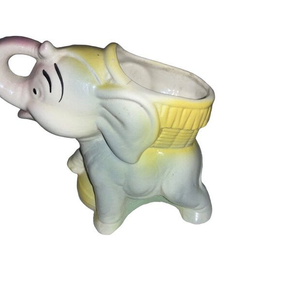 Ceramic Elephant Planter With Hand-Painted Details Vintage - Picture 5 of 11